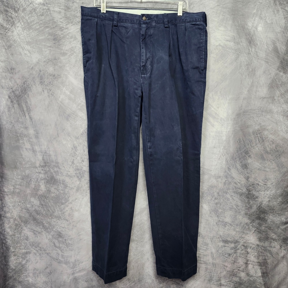 Polo Ralph Lauren Navy Pleated Trousers 36x30 Baggy Wide Leg Chino Uncuffed